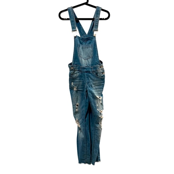 Refuge Denim Women's Straight Leg Distressed Bib Denim Overall Jumpsuit Size 0 - Picture 1 of 3